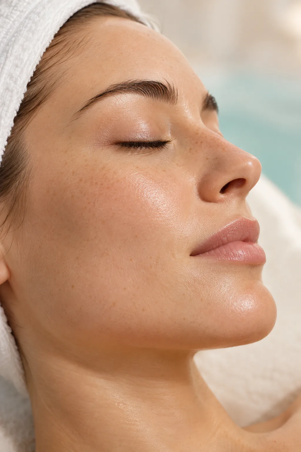 A close-up portrait showing cleansed, hydrated skin.