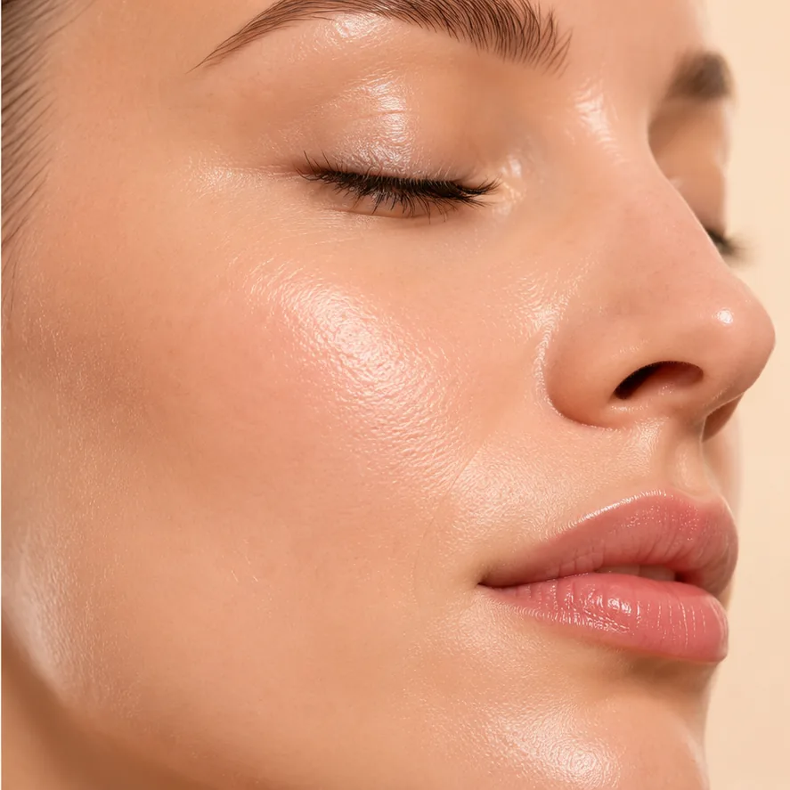 Illustrative after view of hydrated, radiant facial skin.