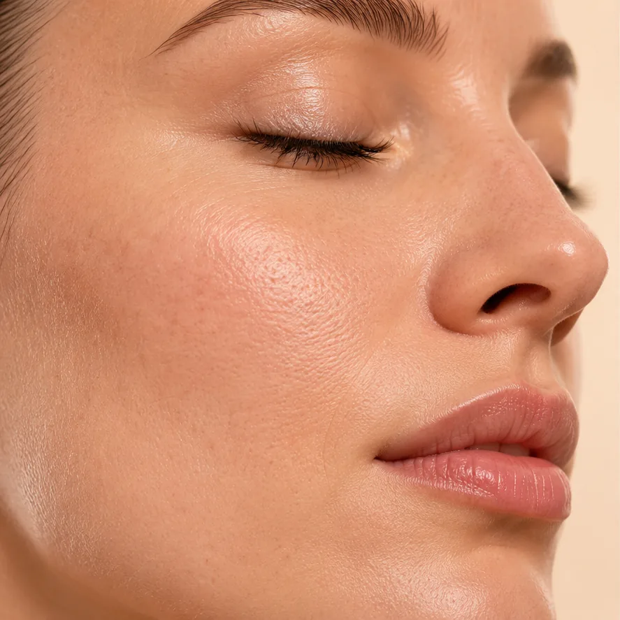 Illustrative before view of facial skin texture.